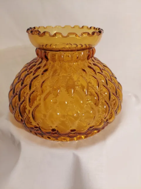 Amber Quilted Ruffled top dots glass hurricane oil / electric lamp shade 6 3/4" 