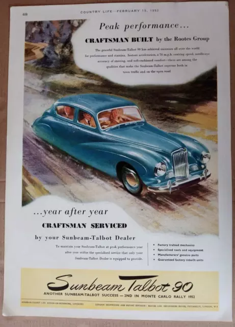 VINTAGE CAR MAGAZINE ADVERT Sunbeam Talbot 90 from Country Life 1952