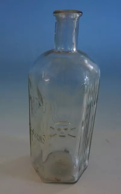 Seltene Gift Flasche Glas Glasflasche um 1900 Totenkopf Skull 500 ml (F23-1141)