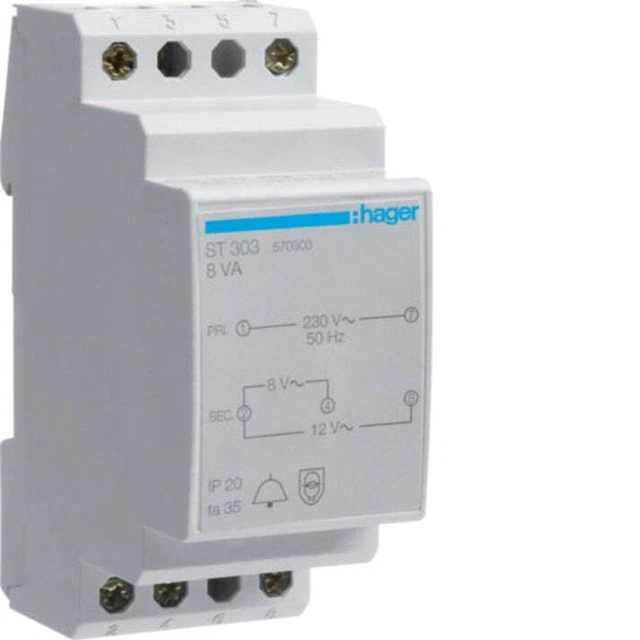 Hager Campanello trasformatore ST303 230 V/8+12 V 8VA 2 poli LE