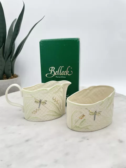 BELLEEK Dragonfly 2 piece Cream & Sugar Parian China Set Vintage Spring Ireland