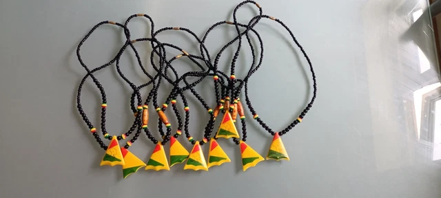 African beaded Continent Pendant Necklace with rasta color beads. hand made