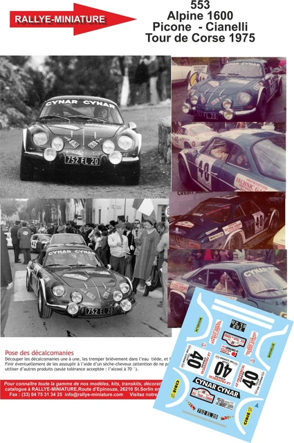 Décalcomanies 1/12 - Alpine Renault A110 - Nicolas Ronde Cévenole 1975 - Rallye