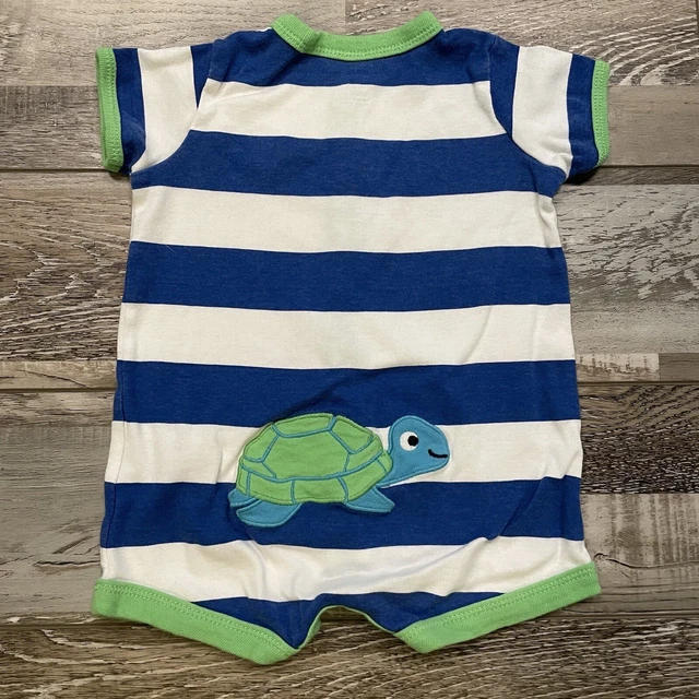 Carters Baby Boy One Piece Blue/White Green Stripe Turtle Size 3 Months 2