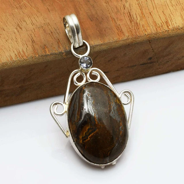Iron Tiger Eye Blue Topaz Handmade Pendant Jewelry Party Gift 2.6" AP 58944