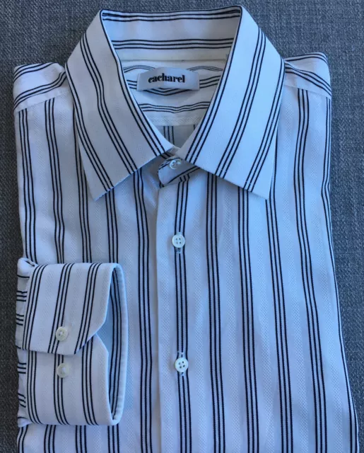 Cacharel Mens White Long Sleeve Shirt With Black Stripe Size XL