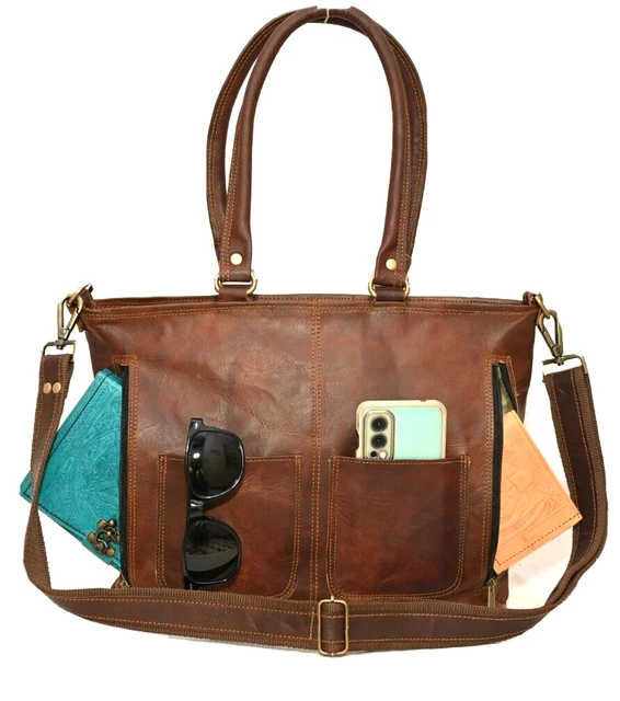 Femmes Sac Bandoulière Fait à la Main Marron Cuir Fourre-Tout Femme Sac Cabas