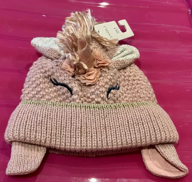 Next Girls Trapper Unicorn Hat Bnwt Age 1-2 Years Pink