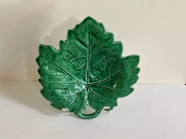 Vintage Sarreguemines Majolica Side Handle Leaf Plate Serving Dishes