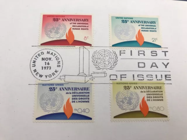United Nations FDI Nov 16, 1973 New York 25th Anniversary Stamps Human Rights