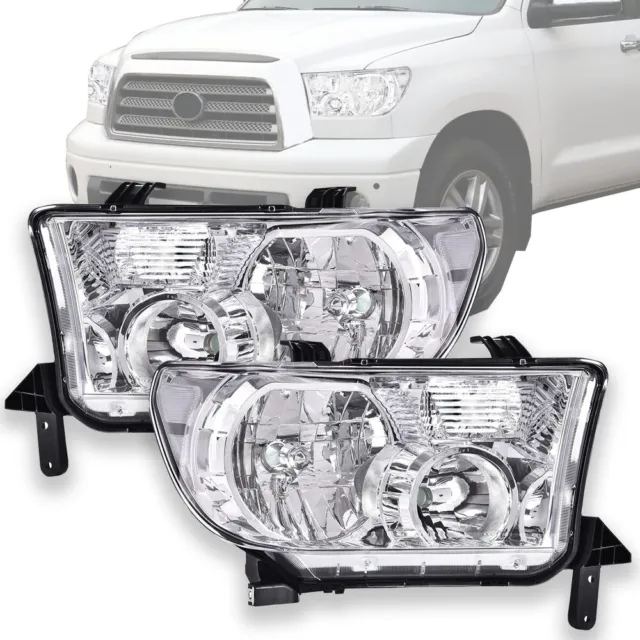 Clear Chrome Headlights Fit For 2007-2013 Toyota Tundra / 2008-2017 Sequoia New