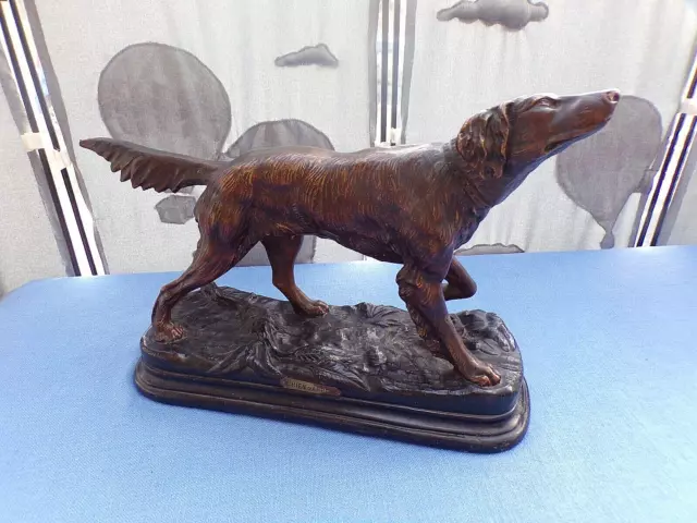 Ancienne sculpture Art-Déco en plâtre patiné-Chien d'arrêt-Setter