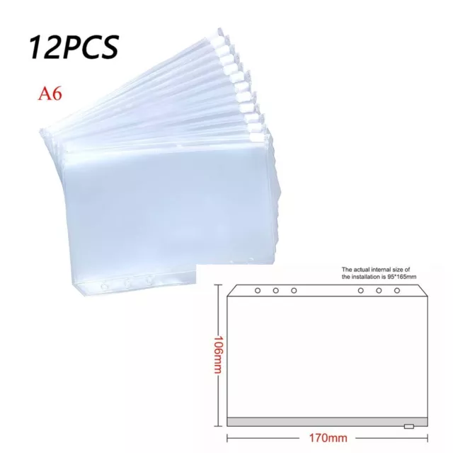 Clear PVC Binder Pockets 12pcs 6 Holes Punch Transparent Loose Leaf for Document