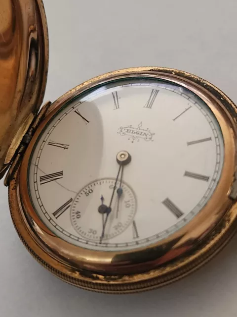 Antique 1898 Elgin 175 6s 7J Hunter Gold Filled Case Pocket Watch Running