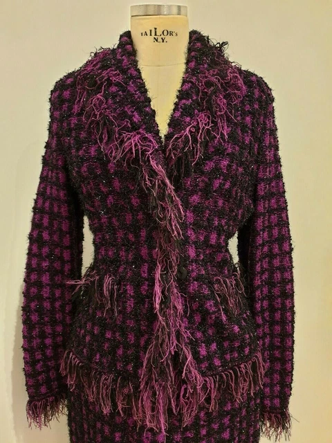 ESCADA BLACK PURPLE shiny boucle tweed jacket skirt suit tailleur DE 38 EUR 160 00 PicClick FR