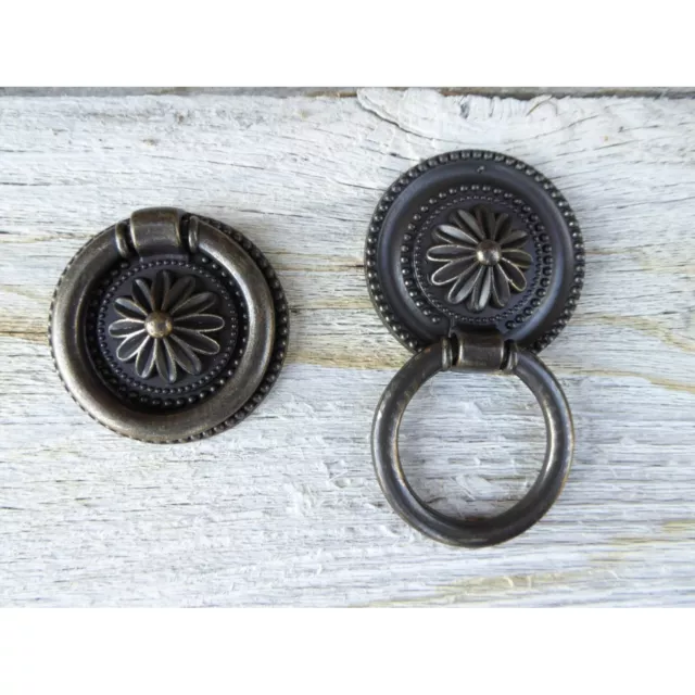 Vintage Drawer Pull Bronze Metal Ornate Ring Handle Cabinet Dresser Door Knob