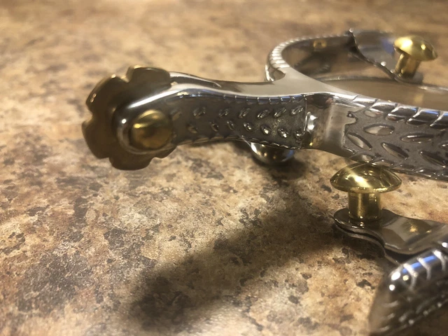 Men’s Spurs 1/2” Band Western Stainless Steel Solid Brass Rosebud Rowels AHE500