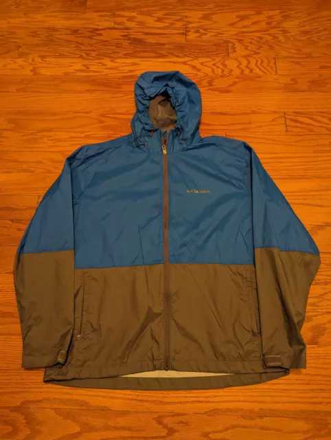 Columbia Rain Jacket Mens XL Blue Full Zip Hooded Windbreaker Hiking Outdoors