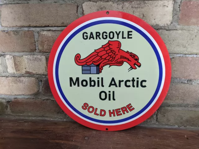 Old Vintage Mobil Arctic Oil Heavy Porcelain Gas Pump Sign Mobiloil 12"