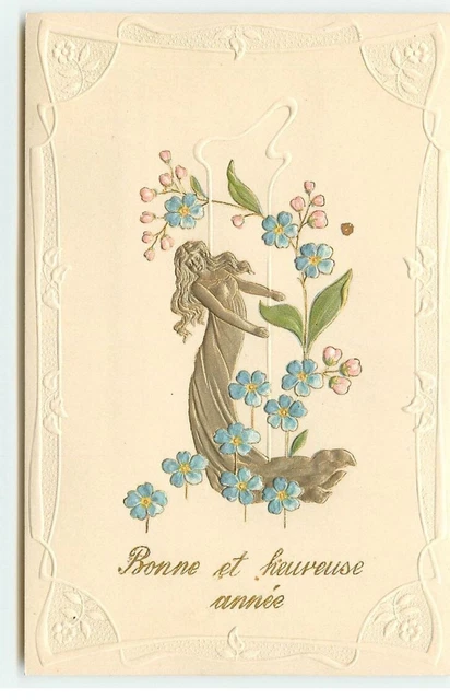 Carte Postale Ancienne FANTAISIE Gaufrée ART NOUVEAU New Art FEMME à