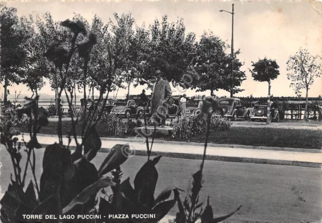 Cartolina Torre del Lago Puccini Piazza Puccini animata auto 1953