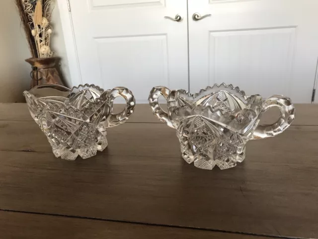 Vintage Crystal Handled Cream And Sugar Set Cut Pressed And Cut Glass