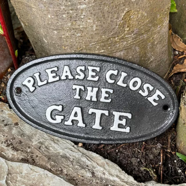 Please Close The Gate Black Cast Iron Sign Antique Wall Garden Gate Door Plaque