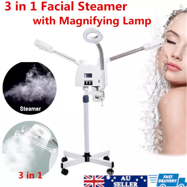 3 in 1 Facial Steamer Spray with 5X LED Magnifying Lamp Hot & Cold Ozone Machine