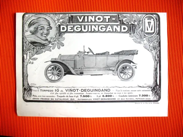 Publicite De Presse Vinot-Deguingand Torpedo Auto Illustration Jouard Ad 1914