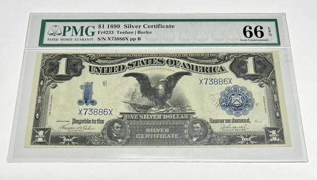 1899 $1 CU 66 EPQ PMG Fr. 233 Black Eagle Silver Certificate GEM UNCIRCULATED!