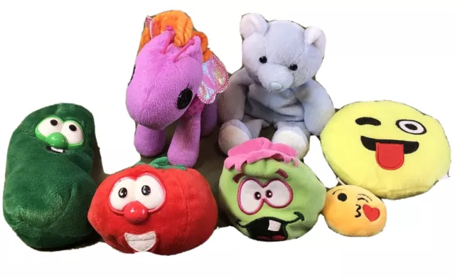 Vintage Lot Of 7 Plush Soft Toy Collectibles Multicolor Different Shapes Brands