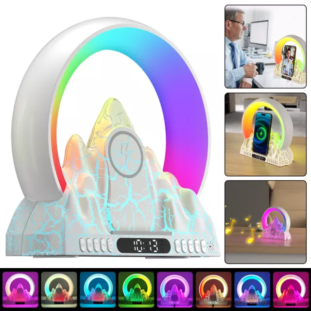 Smart Alarm Clock Wireless Charger Sound Machine Bluetooth Speaker RGB Lamp APP