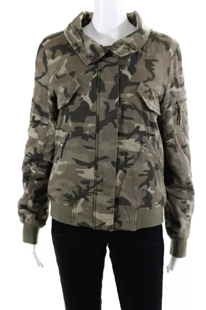 Generation Love Womens Cotton Camouflage Print Bomber Jacket Green Beige Size S
