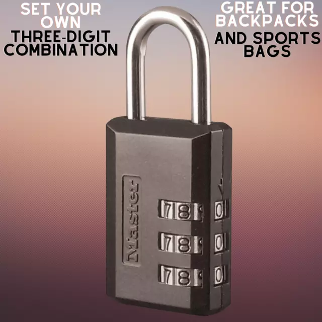 Master Lock Combination Padlock, 1, Black Digit Combination Padlock 647D Metal