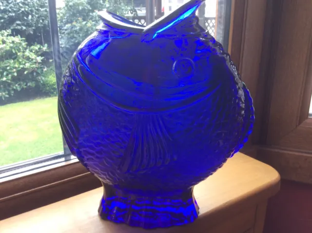 Cobalt Blue Glass Fish Shaped Vase