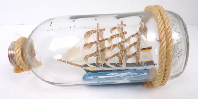 Vtg Ship in a Bottle 3 Sails Collectible Sea Ocean Decoration Gorch Fock 7 x 3"