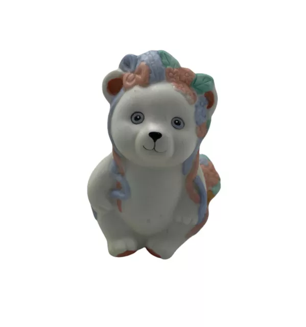 Blossom Bear 1986  Ceramic White Bear with Flowers Figurine P4643  Vintage