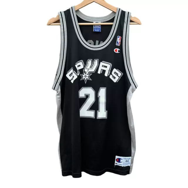 Vintage 90s Champion Tim Duncan San Antonio Spurs Jersey Black Size 44 Large NBA