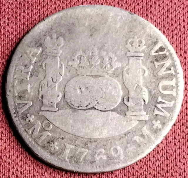 1769 Spain Mexico Mint 2 Reales Silver Carlos Iii Coin