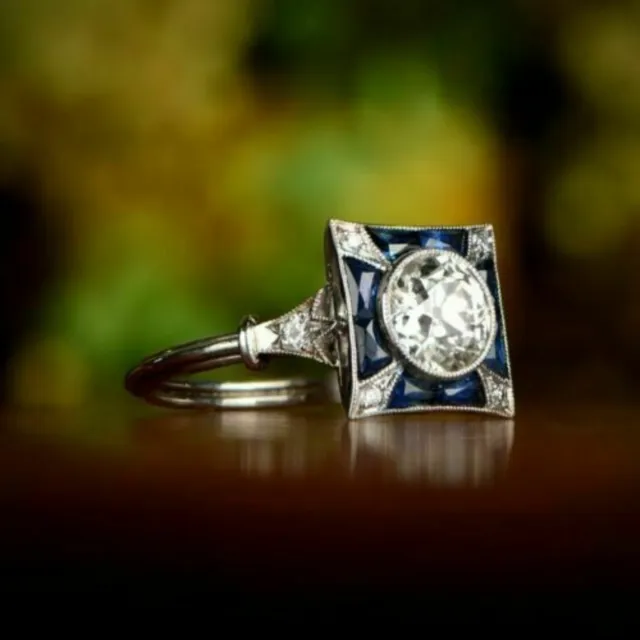 1930s Vintage 2.56 Carat Round Cut Lab-Created Diamond Art Deco Engagement Ring