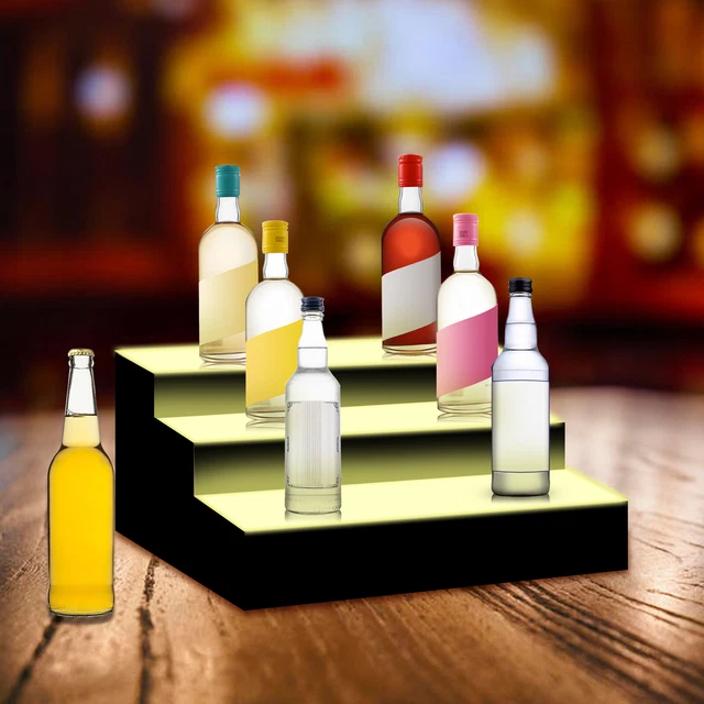 16" 3-Tier Liquor Bottle Display Shelf Back Bar Bottle Display Stand + LED Light