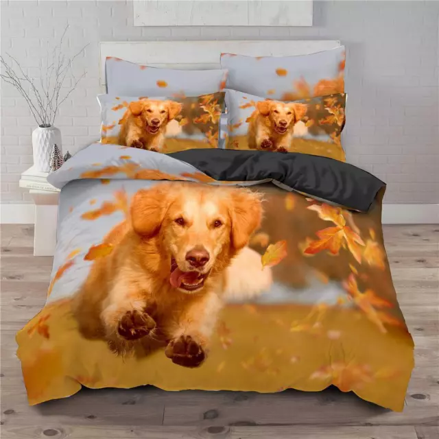 Golden Retriever Dog Animal Print Quilt Duvet Cover Set Full Bedroom Decor Kids