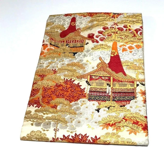 8434# Japanese Vintage Nagoya Obi Belt kimono Pure Silk Gold and Silver Thread