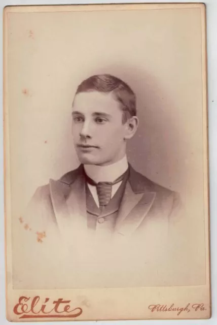 Cabinet Photo Card Young Dapper Pittsburgh Man Elite 5 5/8" x 4" Vtg Late 1800s