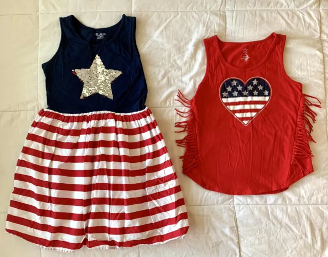 Girls size 10/12 Fourth of July dress and tank top. Red, white and blue.