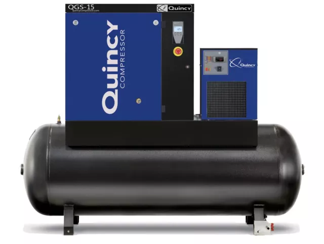 2022 New Quincy QGS-15 Rotary Screw Air Compressor 15 HP w Dryer & 120 G Tank