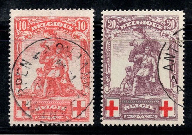 Belgique 1914 Mi. 104, 106 Oblitéré 100% Croix-Rouge