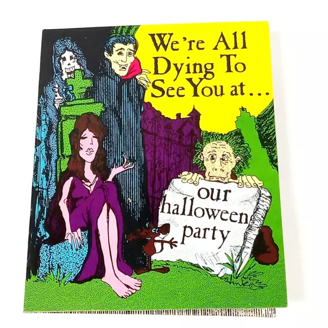 Vtg Halloween Party Invitation Card Set of 2 Unused "We're Dying To See You