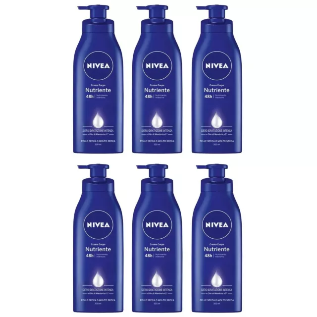 6 Pz Nivea Crema Corpo Fluida Nutriente - 500Ml Idratante Per Pelle Secca 48 H