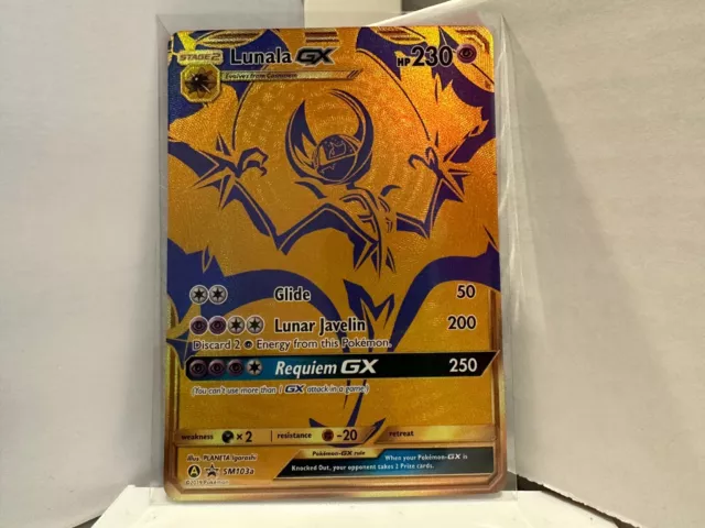 GOLD FULL ART Lunala GX ULTRA RARE Pokemon SM103a Hidden Fates Black Star  Promo